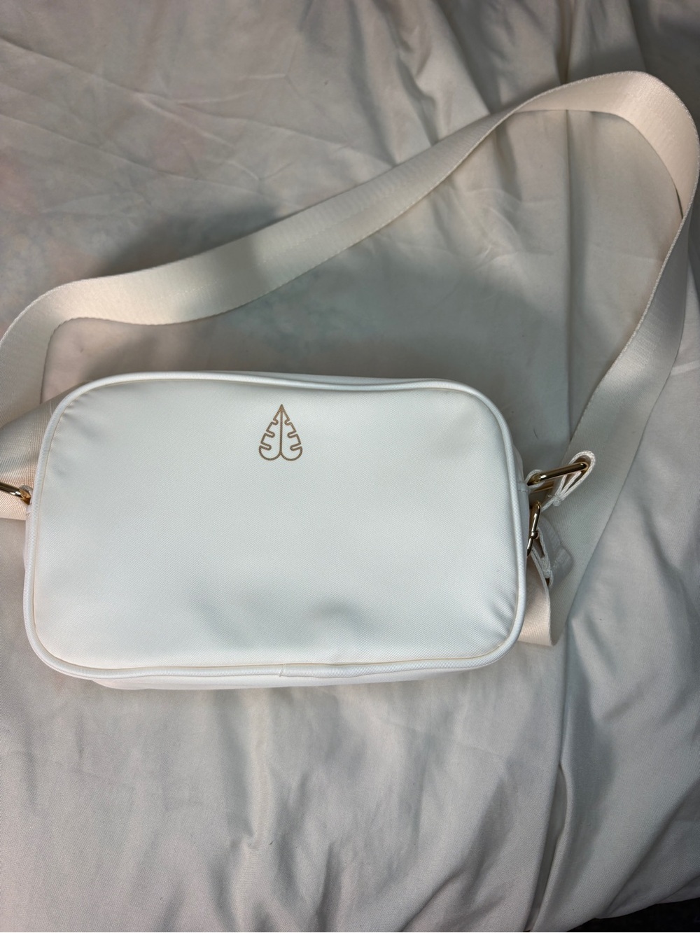 Biossance Ivory Small Crossbody Bag Zip Closure Adjustable Detachable Strap